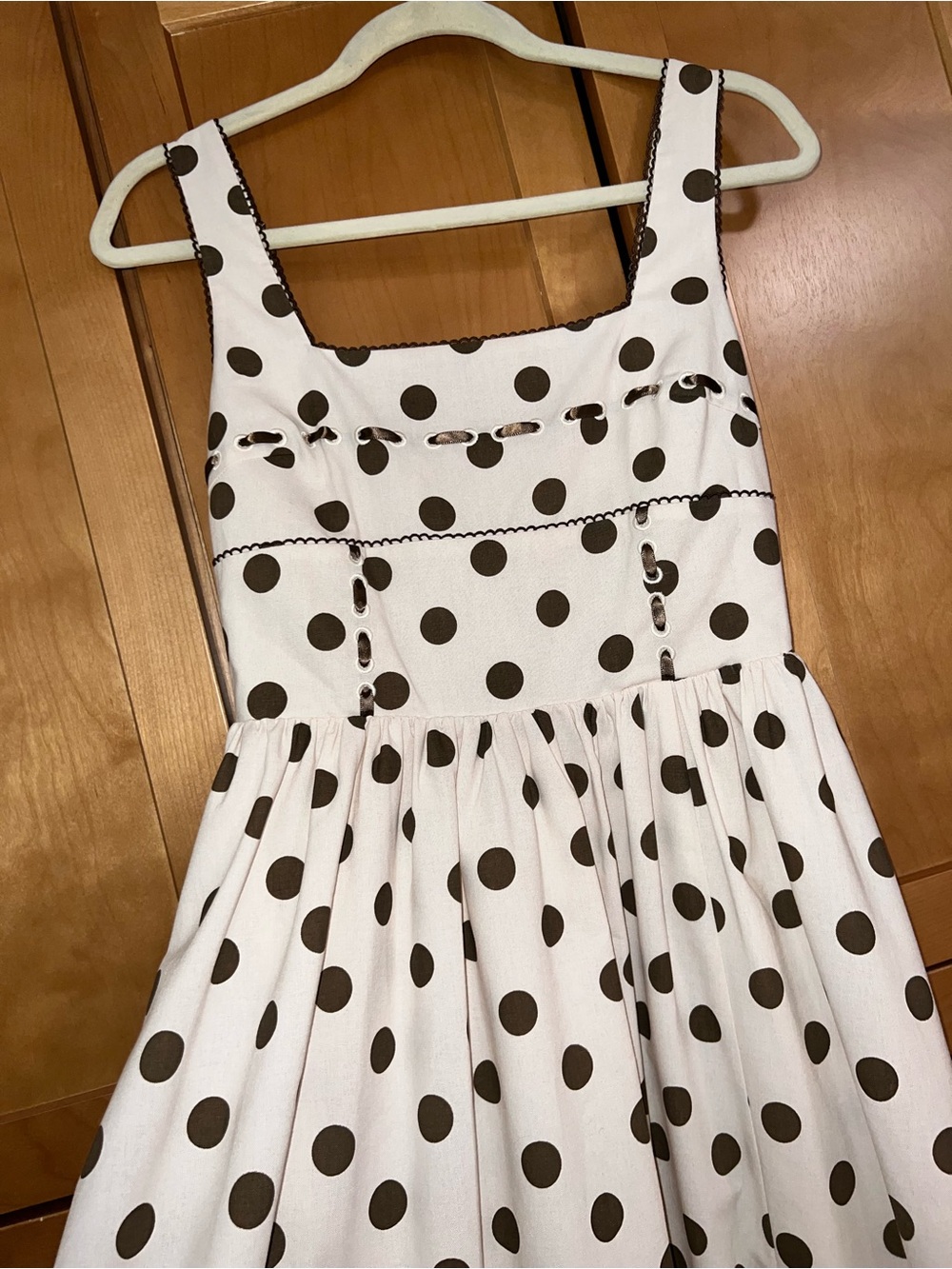 Jacqui E Cream Dress with Brown Polka Dots